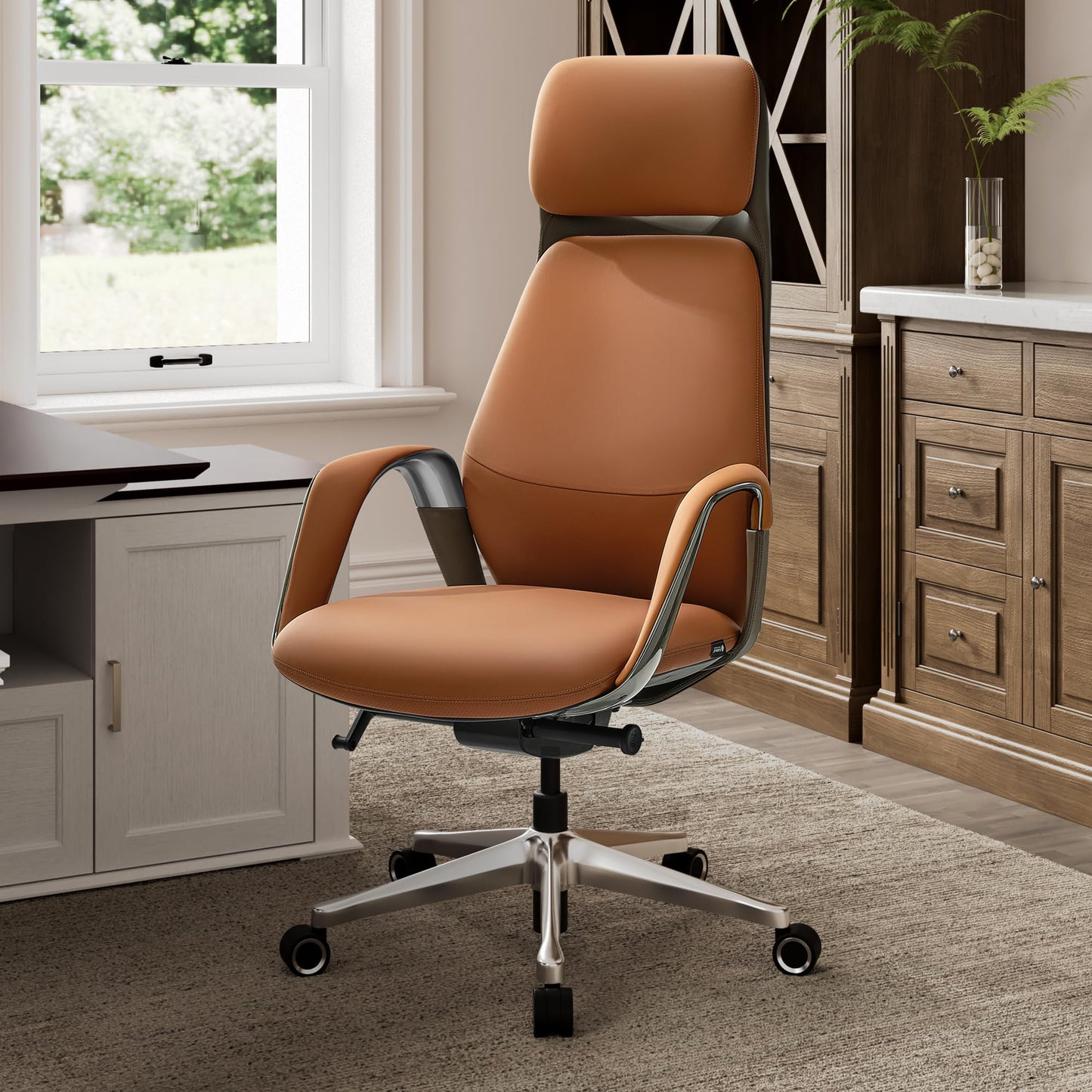 EUREKA ERGONOMIC Serene Executive Office Chair, Premium Nappa Leather High Back Boss Chair with Aluminum Base, Ergonomic Chair with Lumbar Support & Recline, Heavy Duty for Long-Hour Comfort, Brown
