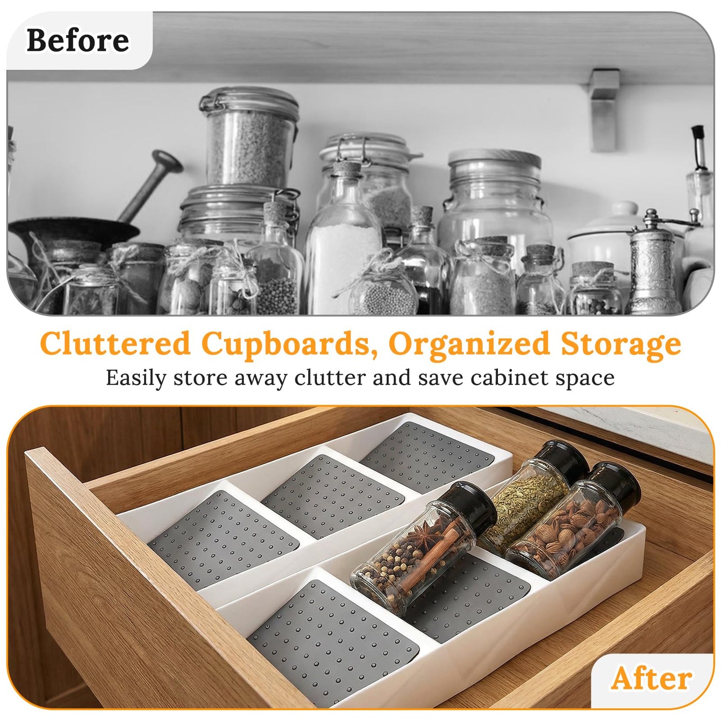 2 Pcs Spice Drawer Organizer, 3 Tier Non-Slip Silicone Seasoning Jars Drawer Insert, Spice Rack Organization for Cabinet, Making up Organizer, Bottle Rack,Bottles Holder,Spice Bottle Organizer