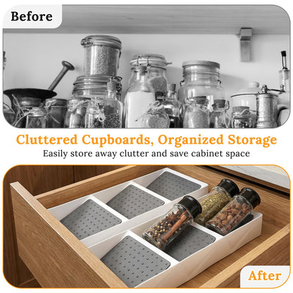 2 Pcs Spice Drawer Organizer, 3 Tier Non-Slip Silicone Seasoning Jars Drawer Insert, Spice Rack Organization for Cabinet, Making up Organizer, Bottle Rack,Bottles Holder,Spice Bottle Organizer
