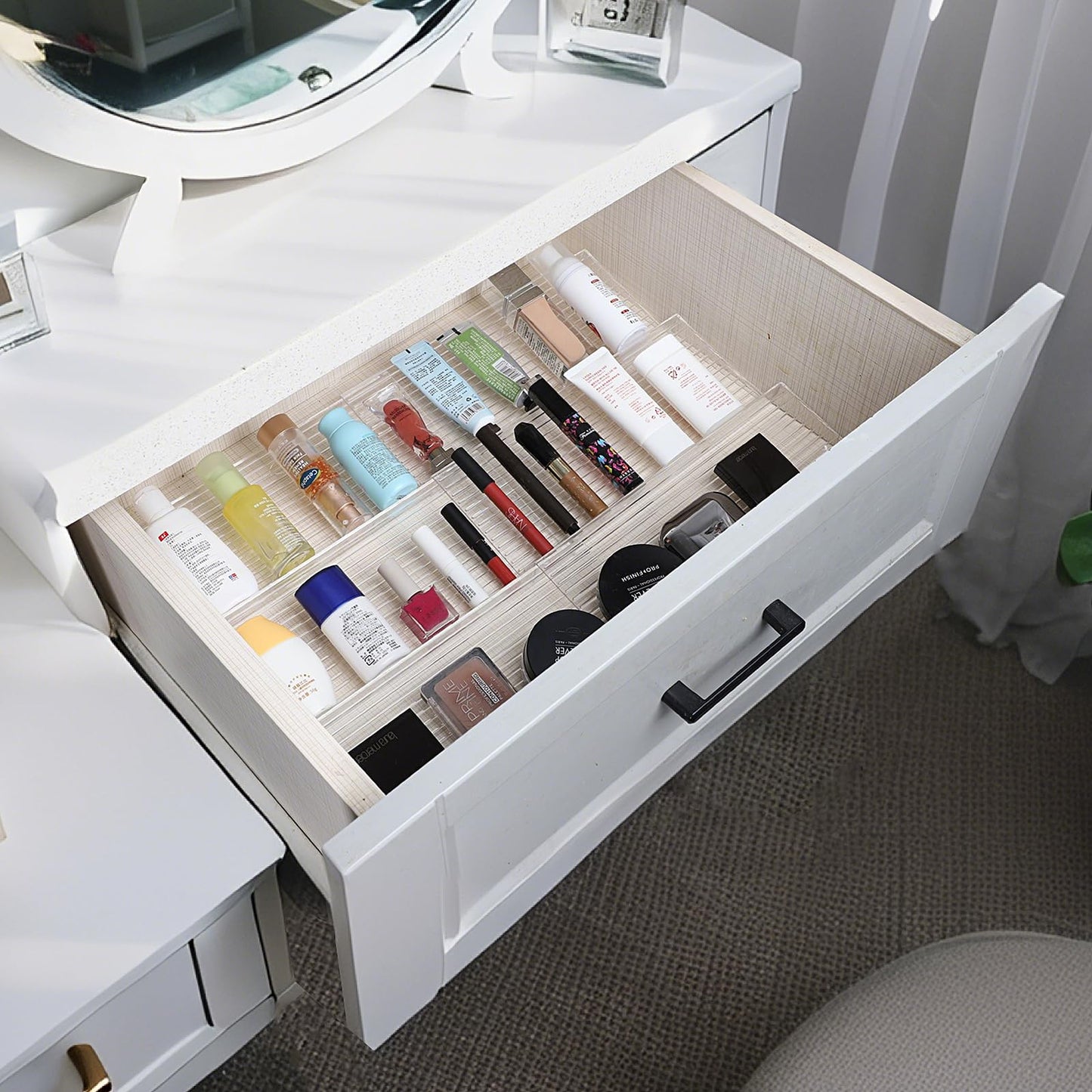 Derlyniupi Spice Drawer Organizer, 8 Pcs Clear Acrylic Drawer Seasoning Organizer, Expandable From 11'' to 22'' Kitchen Spice Rack for Drawer, Ideal for Kitchen Spice Organization (Jars not included)
