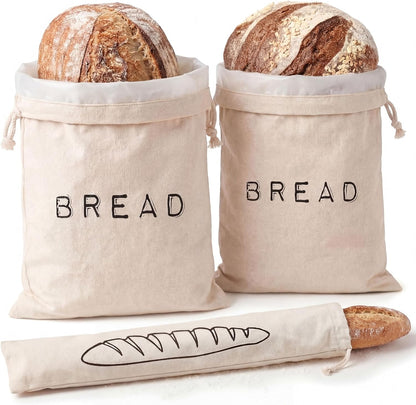 2 1 Leafico Reusable Bread Bags Cotton Storage Bags + Baguette Bag with Food Safe TPU Liner For Homemade Bread