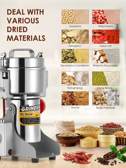CGOLDENWALL 700g Electric Grain Grinder Mill Safety Upgraded 2400W High-speed Spice Herb Grinder Commercial Superfine Grinding Machine Dry Cereals Pulverizer CE 110V (700g Swing Type)
