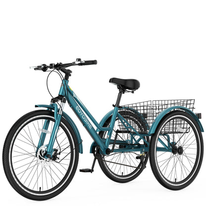 EOYOBIKE 7-Speed Adult Mountain Tricycle, 3-Wheel Bike with 420 lbs Capacity, All-Terrain Mountain Trike, Dual Disc Brakes & Large Rear Basket for Seniors, Men, Women, Fitness, Shopping