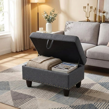 Simple Deluxe Ottoman with Storage Bench Chair, 28.5" L x 19.5" W x 17.5" H Foot Rest Stools with Non-Woven Fabric,Ottoman Storage Chest Box with Padded Seat for Bedroom, Living Room, Entryway,Grey