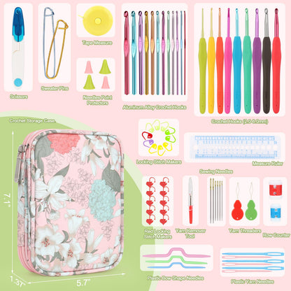 Katech Crochet Hooks Set with Case, 73-Piece Crochet Hooks Kit Knitting Accessories Ergonomic Aluminum Alloy Crochet Hook Colorful Crochet Needles for Making Socks, Gloves, Bag, Hat, Sweaters