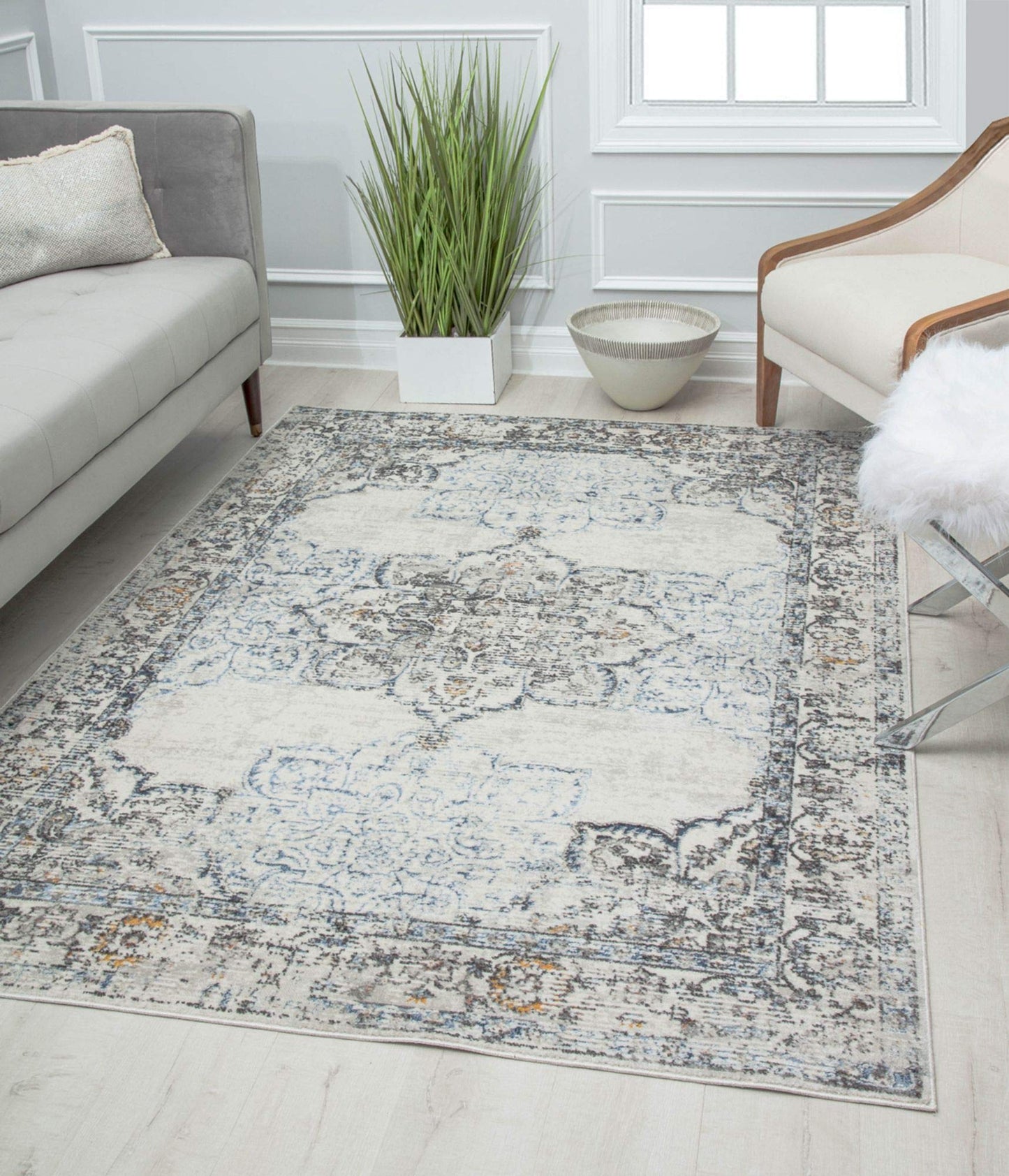 Rugs America Prescott PS35C White Bay Blossom Transitional Vintage 8x10 Area Rug, 8'0"X10'0"