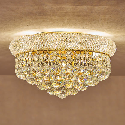 Homeooze 7 - Light Flush Mount Crystal Chandelier for Living Room Dining Room Entryway Hallway Bedroom Foyer Gold Finish