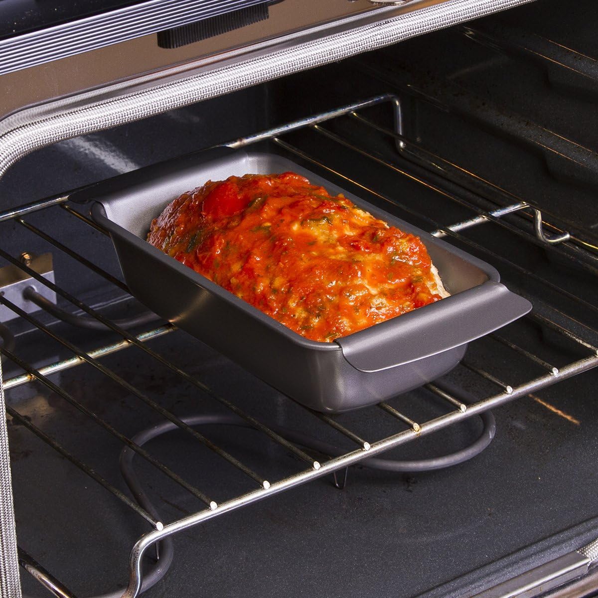 Healthy Meat Loaf Pan Set Ecolution Bakeins – Loaf Pan and Perforated Tray – Heavy Duty Carbon Steel – Gray – 9” x
