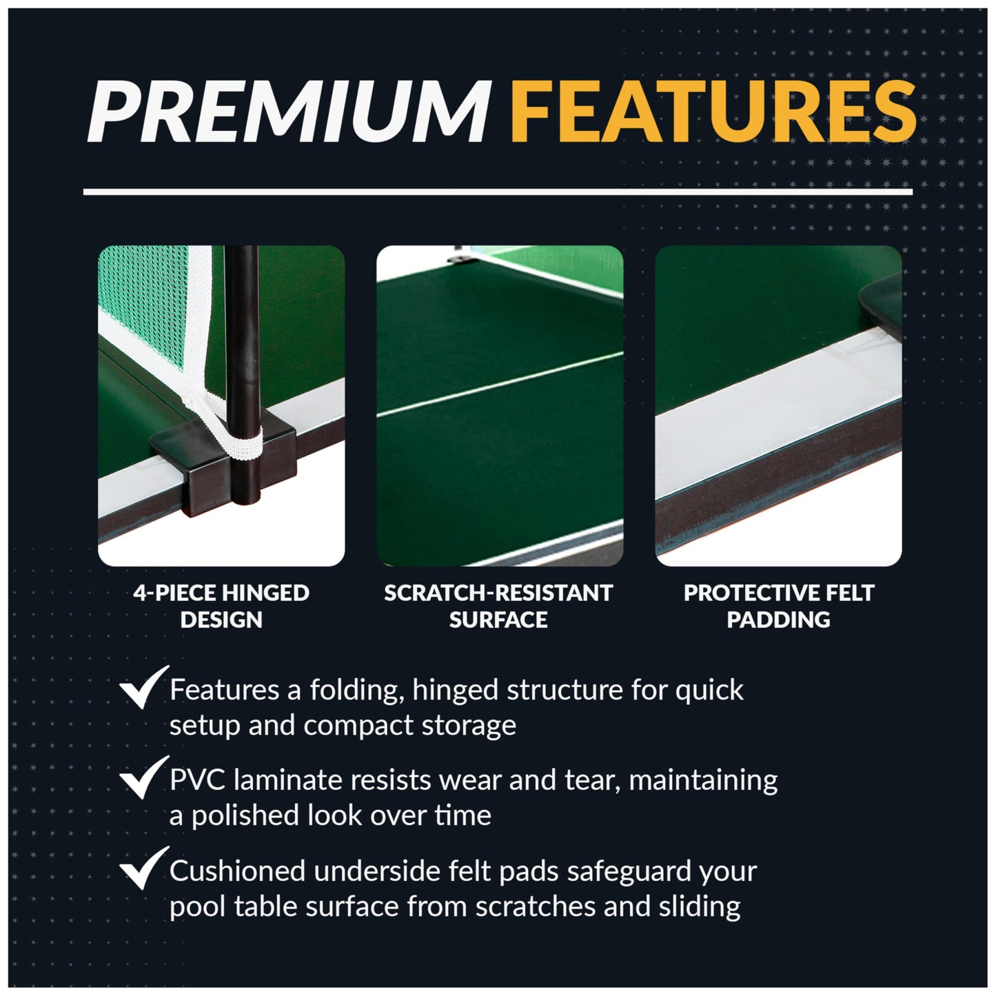 Hathaway 9 ft Quick Set Table Tennis Conversion Top – Regulation Sized, Foldable, Durable Engineered Surface, Protection Pads – Indoor Ping Pong Table Topper for Pool Table w/Net & Posts – Green