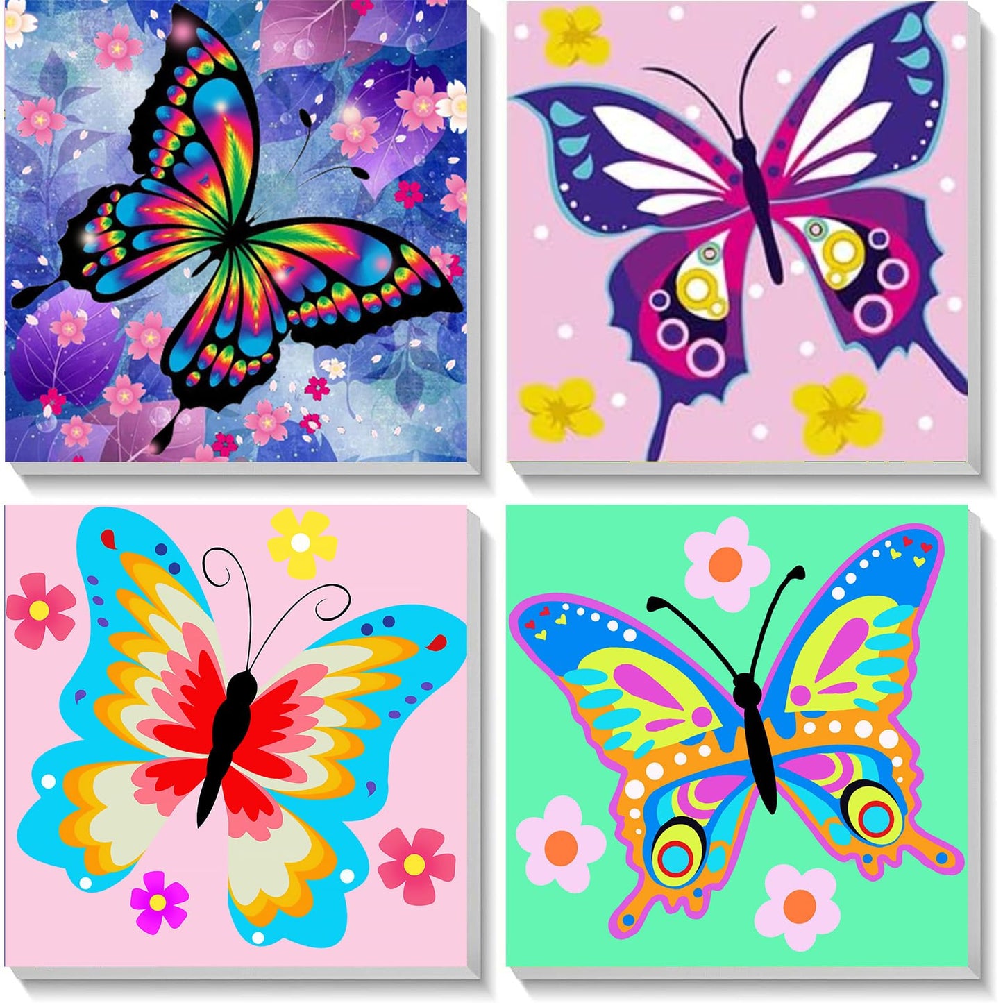 4 Pack Butterfly Paint by Number for Kids with Wooden Frame, Paint by Numbers for Kids Butterflies Ages 4-8-12, Easy Painting with Numbers DIY Acrylic Oil Painting Kits for Home Wall Decor (8X8 inch)