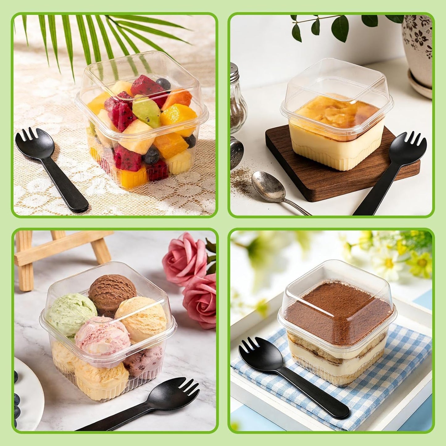 200 Pack 8 oz Plastic Dessert Cups with Lids and Forks, Disposable Cupcake Ice Cream Bowls Tiramisu Containers