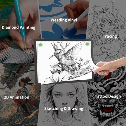 Rechargeable A4 Diamond Art Light Board with Carry Bag, 9000 Lux Tracing Light Box with Side Physical Buttons, 3 Colors & 6 Levels of Brightness, LED Light Pad for Diamond Painting, Weeding Vinyl