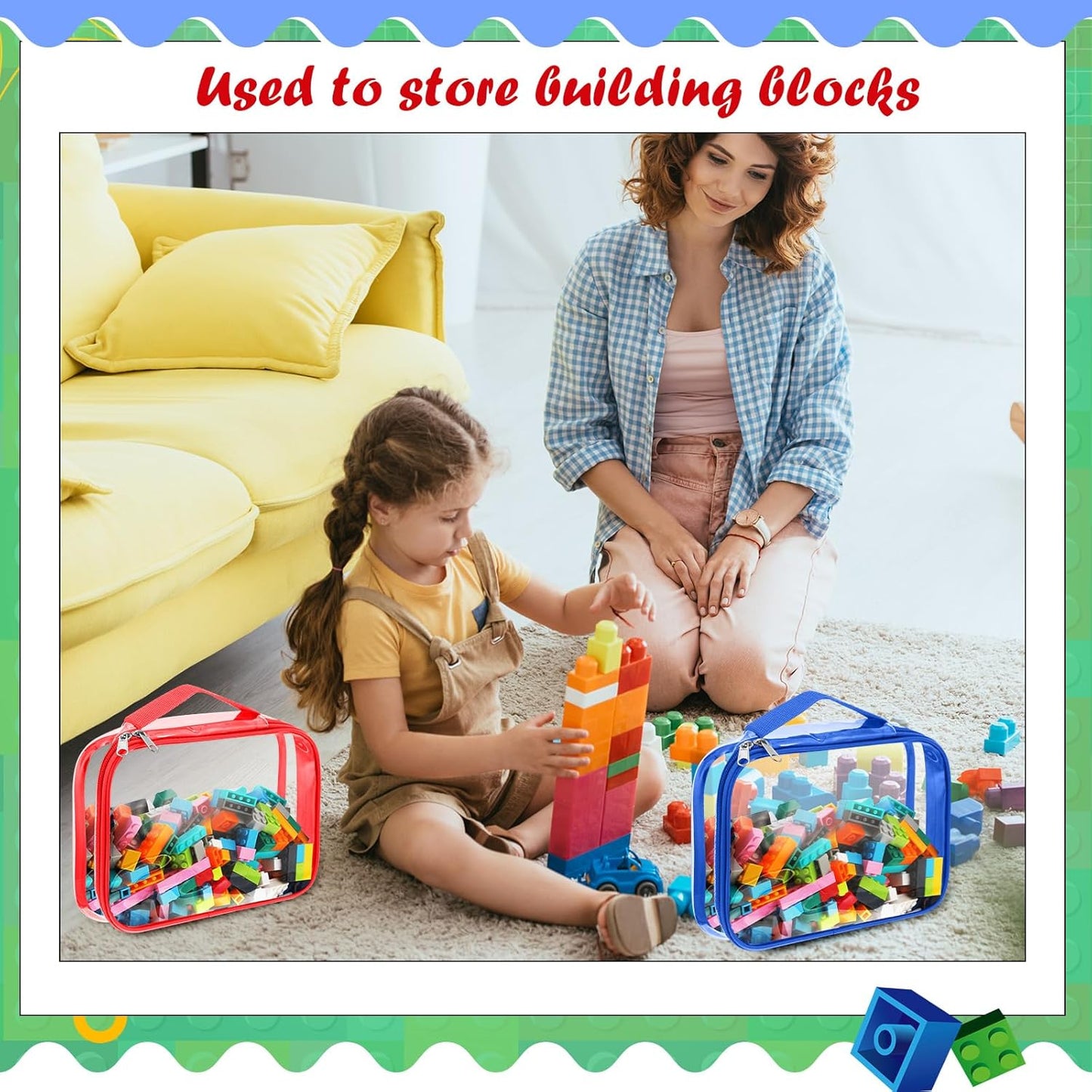 Sanwuta 3 Packs Toy Storage Bags with Zipper - Clear PVC Organizing Bags for Board Games, Building Blocks, and Toys