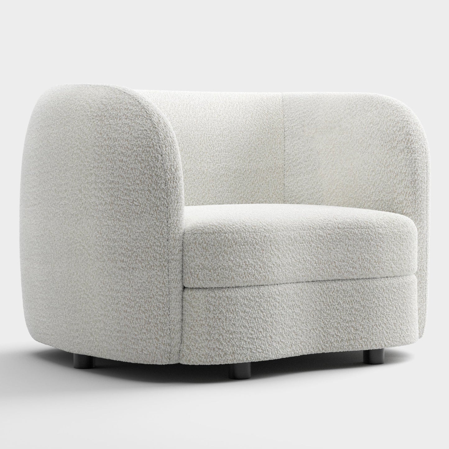 Furniture of America Nimiane Modern Boucle Barrel Chair with Curved Arms and Wooden Legs, Fabric Upholstered Armchair, Comfy Sofa Chair for Living Room, Bedroom, Home Office, Off-White