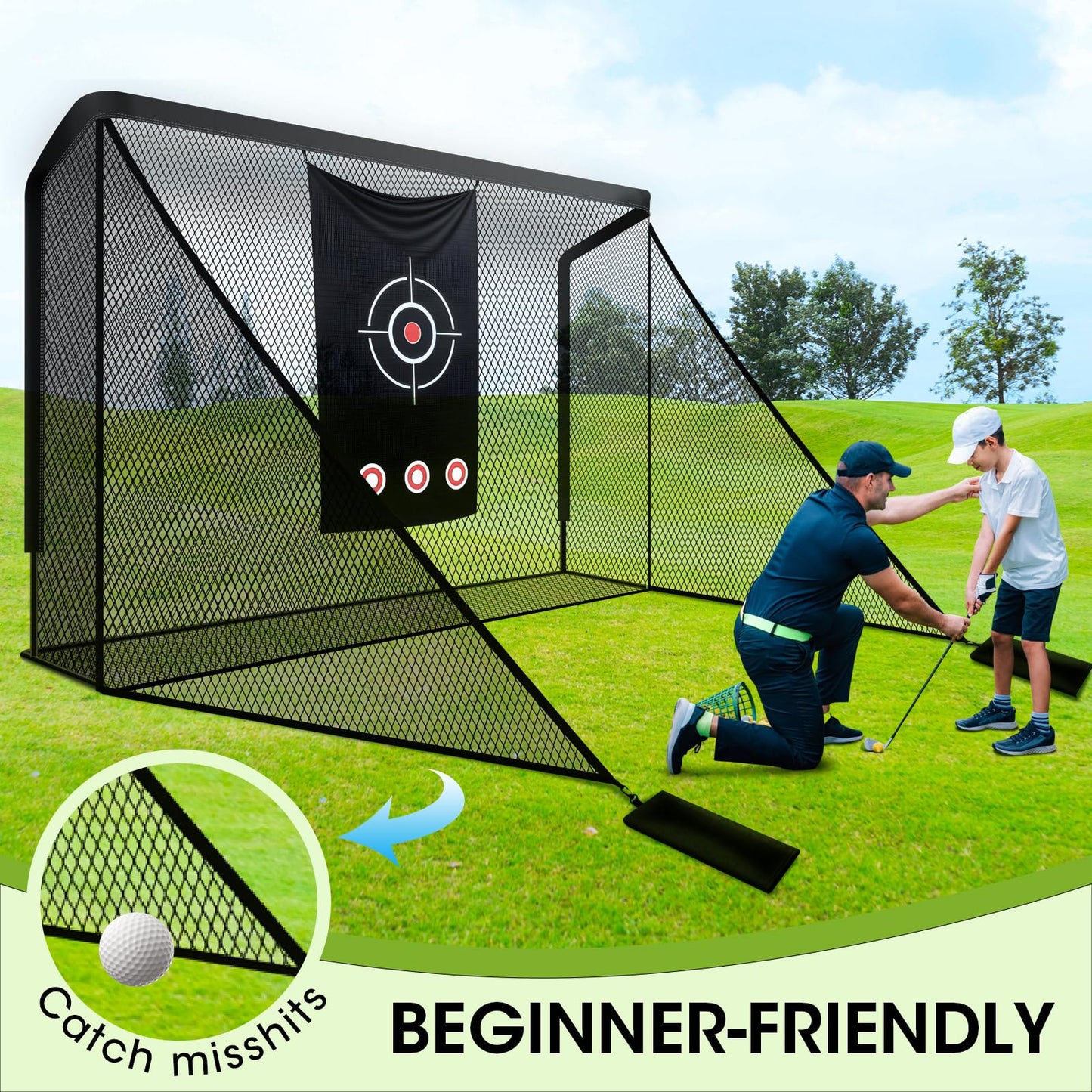 Silipull Golf Cage Net with Simulator Impact Screen Heavy Steel Frame with 2 Net Side Barriers HD Blank Impact Screen and Target Cloth Golf Simulators Enclosure for Home Indoor Outdoor(10 x 7 ft)