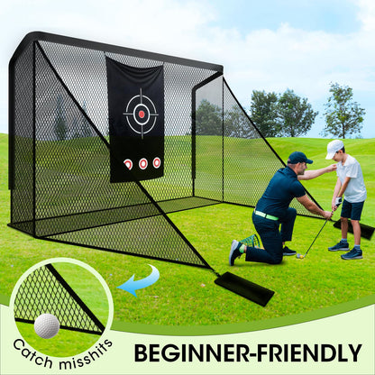 Silipull Golf Cage Net with Simulator Impact Screen Heavy Steel Frame with 2 Net Side Barriers HD Blank Impact Screen and Target Cloth Golf Simulators Enclosure for Home Indoor Outdoor(10 x 7 ft)
