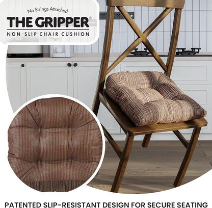 Klear Vu Gripper Overstuffed Universal Non-Slip Dining Chair Cushions, 2 Count for Kitchen Decor, Chenille Chocolate
