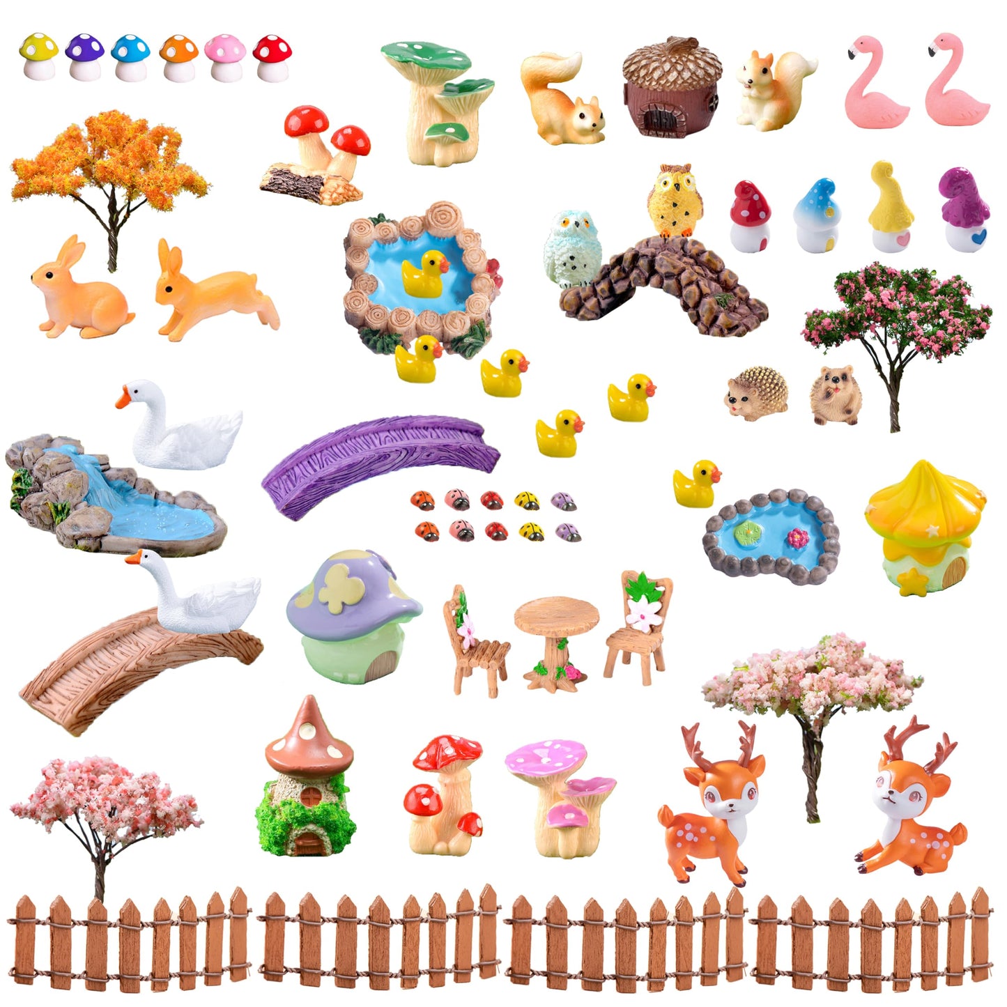 Photour 65 Pcs Fairy Garden Accessories Cute Fairy Garden Kit with Resin Fairy House Mini Bunny Squirrel Owl Mushroom for DIY Micro Landscape Dollhouse Succulent Craft
