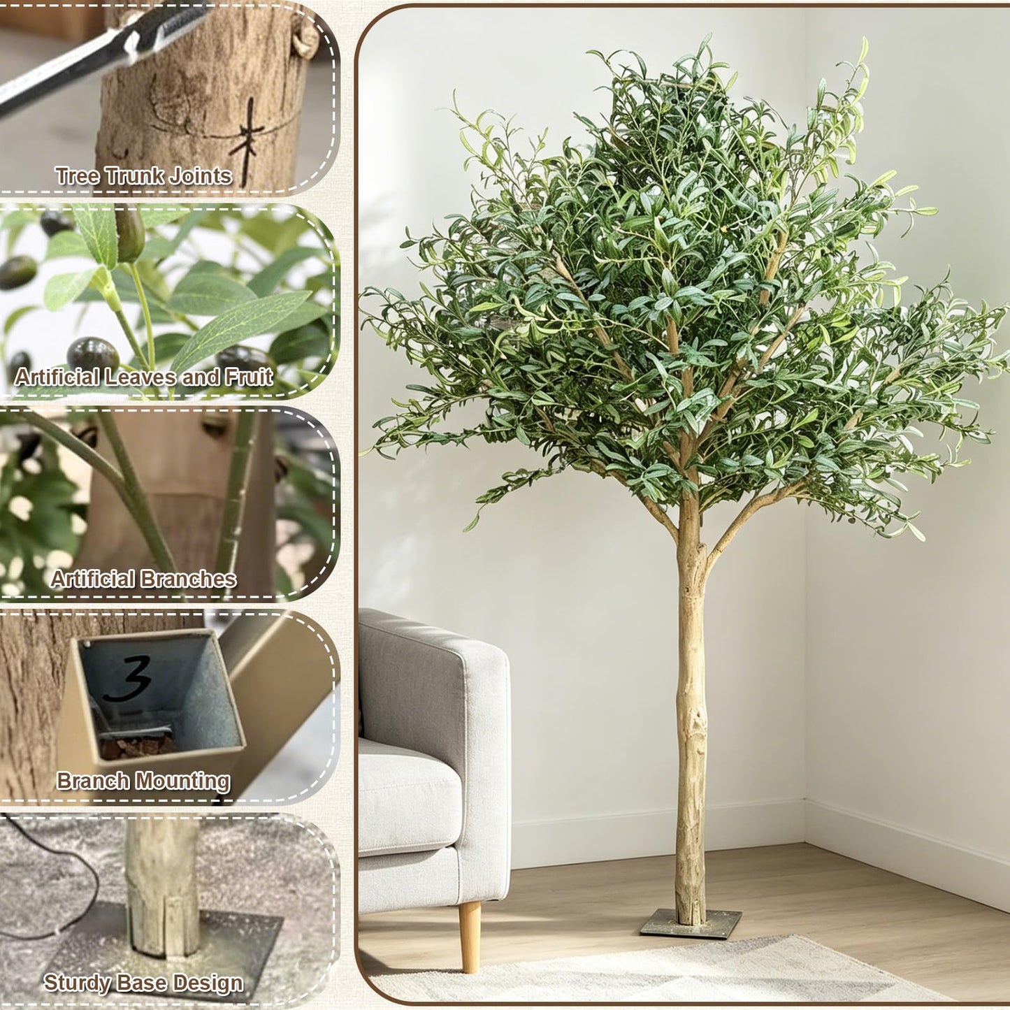 Faux Olive Tree - Large Realistic Artificial Olive Tree with Trunk, Adjustable Branch for Wedding Event Indoor Outdoor Home Office Living Room Farmhouse Decor (5FT)