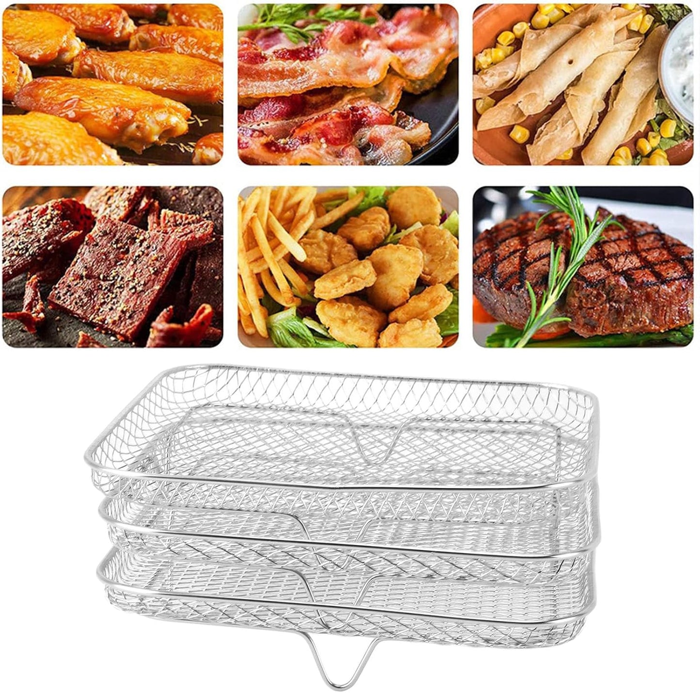 Air Fryer Rack, Three Stackable Dehydrator Racks for Instant Vortex, Nuwave, Stainless Steel Accessories for Ovens,