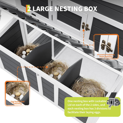 Large Wooden Chicken Coop,Wooden Hen House for 4-6 Chickens – Outdoor Poultry & Rabbit Cage with 6 Nesting Boxes, No-Slip Ramp, Pull-Out Tray, Openable Roof & Window
