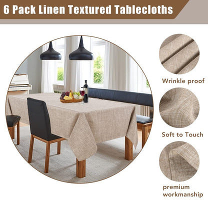 Fitable Nature Faux Linen Tablecloths Rectangle 60 x 84 Inch - 6 Pack Neutral Table Clothes for 4 Foot Tables, Wrinkle-Proof Faux Burlap Table Covers for Dining, Farmhouse, Outdoor Picnic, Camping