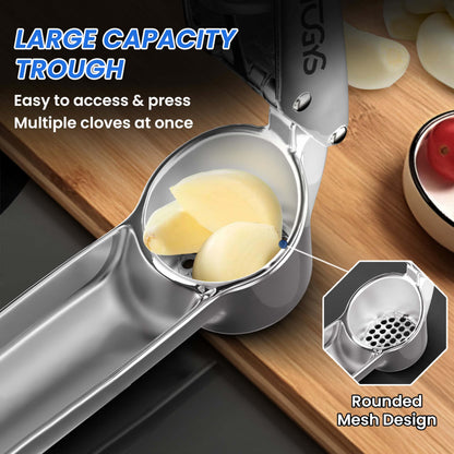 TOGYS Heavy Duty Stainless Steel Garlic Press - Professional Grade Garlic Mincer & Crusher with Ergonomic Soft Grip Handle, Dishwasher Safe, Rust-Proof - Easy to Clean Kitchen Gadget for Cooking