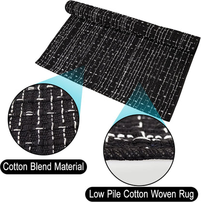 Small Boho Rug 2 x 3 Cotton Washable Rugs, Black White Kitchen Runner for Indoor Outdoor Farmhouse Area Carpet