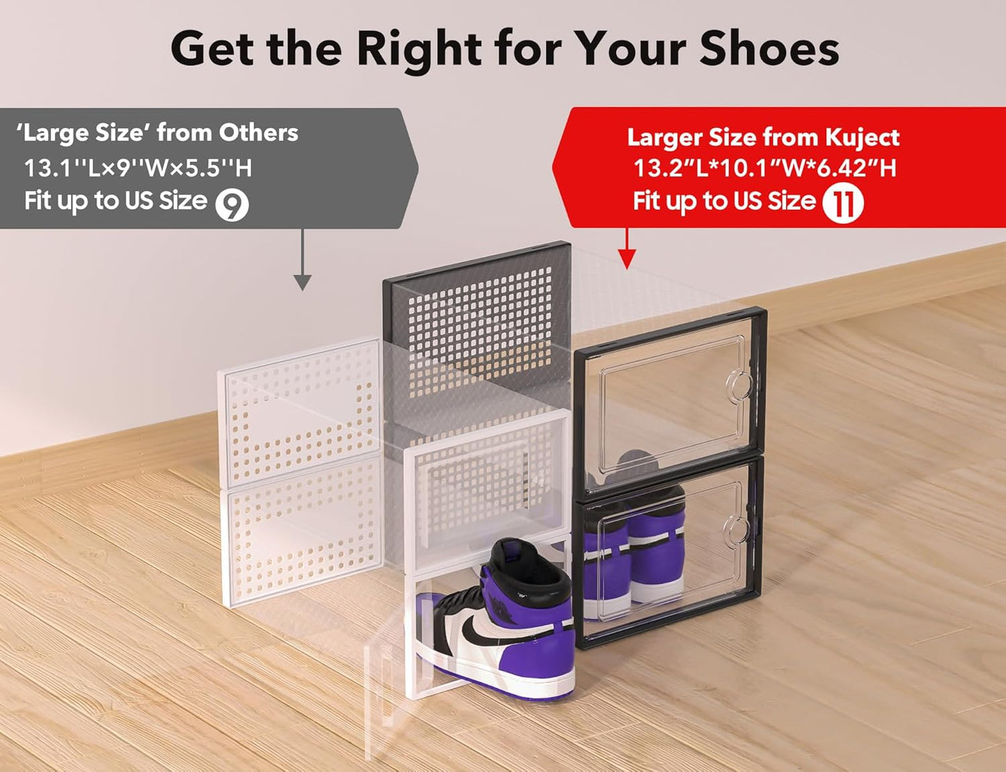 Kuject X-Large Shoe Storage Boxes Organizers Clear Plastic Stackable 12 Pack, Sneaker Containers, Toy Storage Organizer