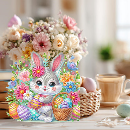 Yunzlly Easter Diamond Art Tabletop Kit, Desktop Gem Painting Ornament Kit for Adults, Table Top Acrylic Diamond Board Painting with Stand (Easter Bunny)