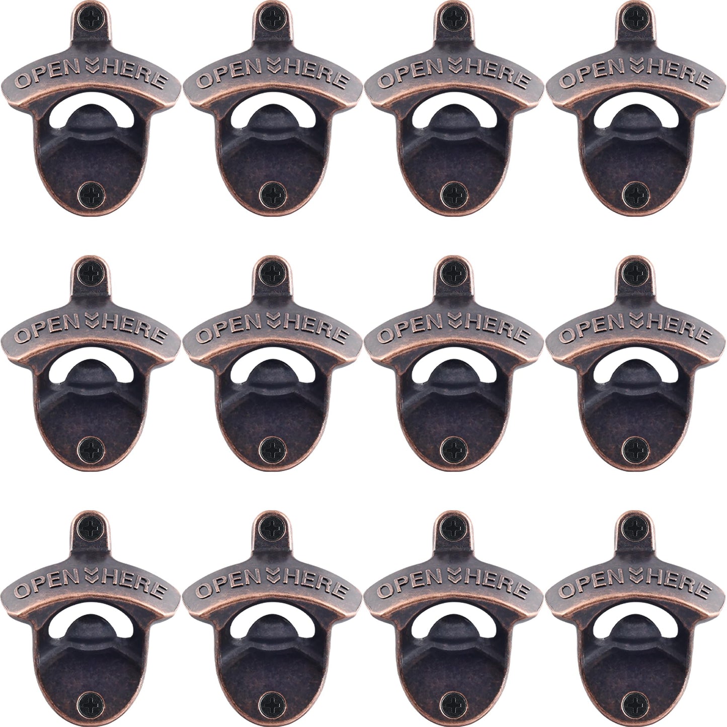 HAIICEN 12 PCS Bulk Bottle Opener Wall Mounted Old Fashioned, Antique Copper Mountable Beer Bottle Cap Opener for Wood DIY Man Cave