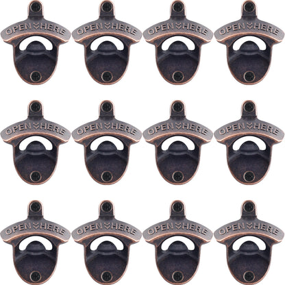 HAIICEN 12 PCS Bulk Bottle Opener Wall Mounted Old Fashioned, Antique Copper Mountable Beer Bottle Cap Opener for Wood DIY Man Cave