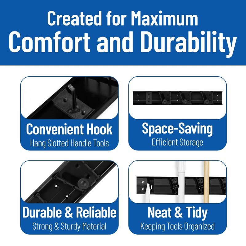 Carlisle FoodService Products 4073100 Roll 'N Grip Mop, Broom and Tool Holder / Storage System, 3 Positions + 1 Hook