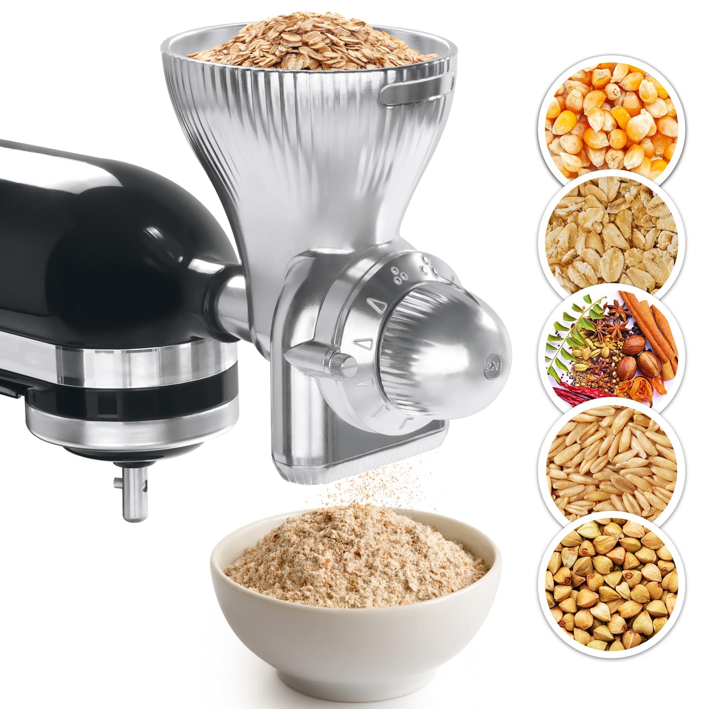 GLINK All Metal Grain Mill Attachment for KitchenAid Stand Mixer,12 Levels Grain Mill Grinder, Grain Mill for Flour, Wheat, Corn, Oats, Buckwheat, Millet and Other Cereals