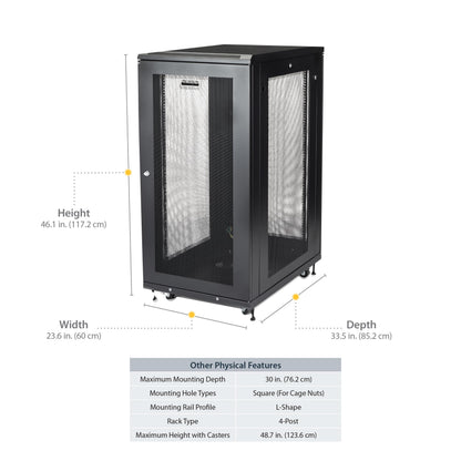 StarTech 24U Enterprise-Grade Server Rack Cabinet Kit, 19in Enclosed 4-Post Rack with Shelf and Cable Management, 29in (75cm) Mounting Depth, 992lb (450kg) Capacity