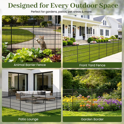 10 Panels No Dig Decorative Outdoor Garden Fence with Gate for Yard, 48 in(H) X 23.6ft(L) Animal Barrier Fencing Rustproof Metal Wire Panel Border for Dog, Rabbits, and Patio Temporary Ground Stakes