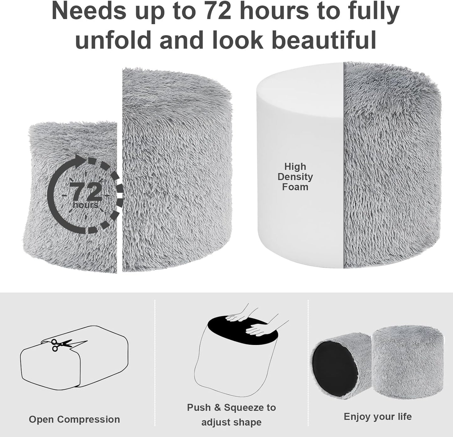 17 14, Hansleep Round Stuffed Pouf Ottoman x Foam Filled Faux Fur Ottoman Foot Rest for Chair with Washable Cover, Foot