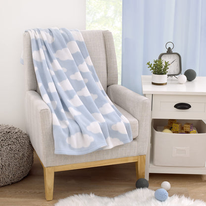 NoJo Everything Kids Light Blue and White Cloud Super Soft Toddler Blanket