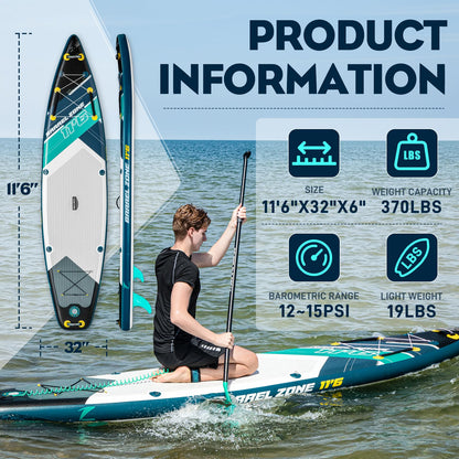 TIDETREK 11'6" Inflatable Stand Up Paddle Boards, Premium SUP Accessories, Non-Slip Comfort Deck for Youth & Adults (Midnight Tide)