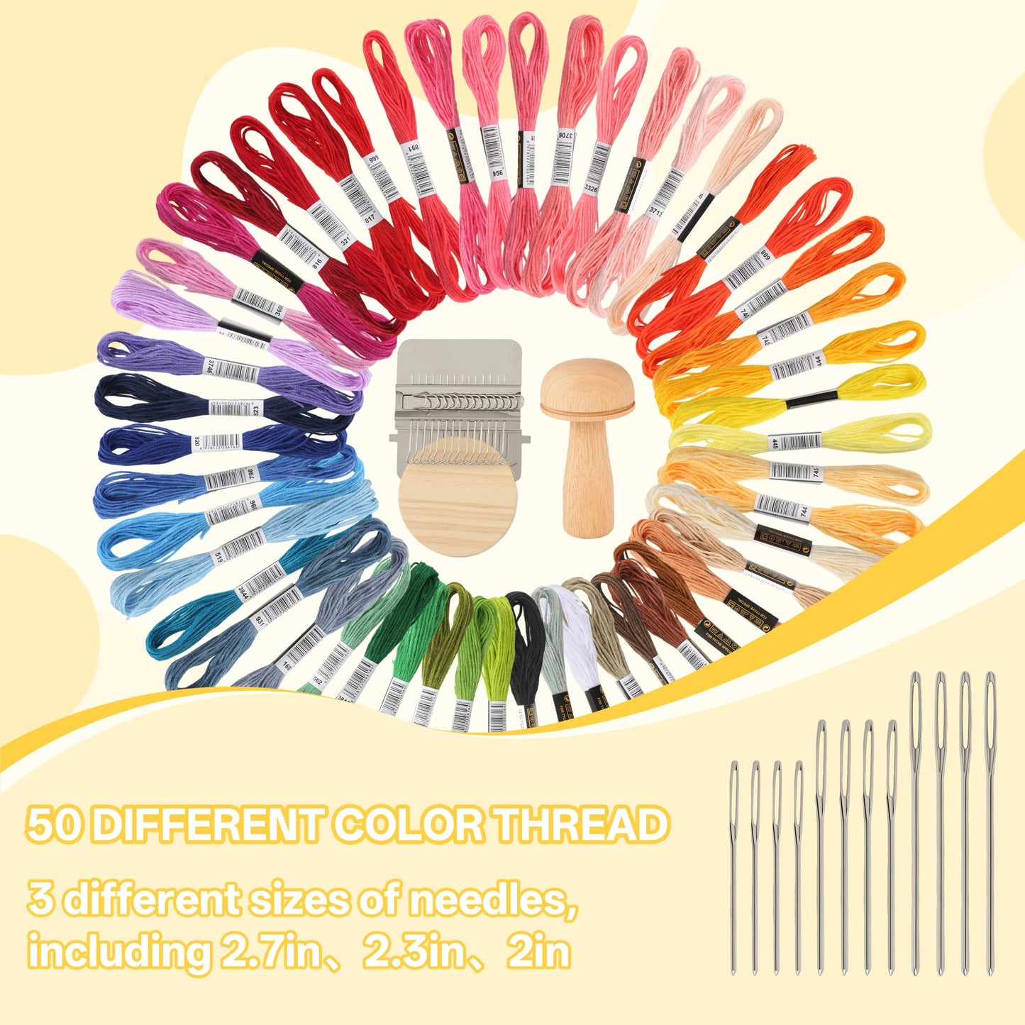 PHOXPH Mini Darning Loom Kit, Mushroom Knit Patch Kit, PatchMaker Mending Tool with 50 Colors Yarn, 14 Hooks, Weaving Loom for Socks, Jeans & Sweaters, Clothes Repair, Fixing Kit for Beginners
