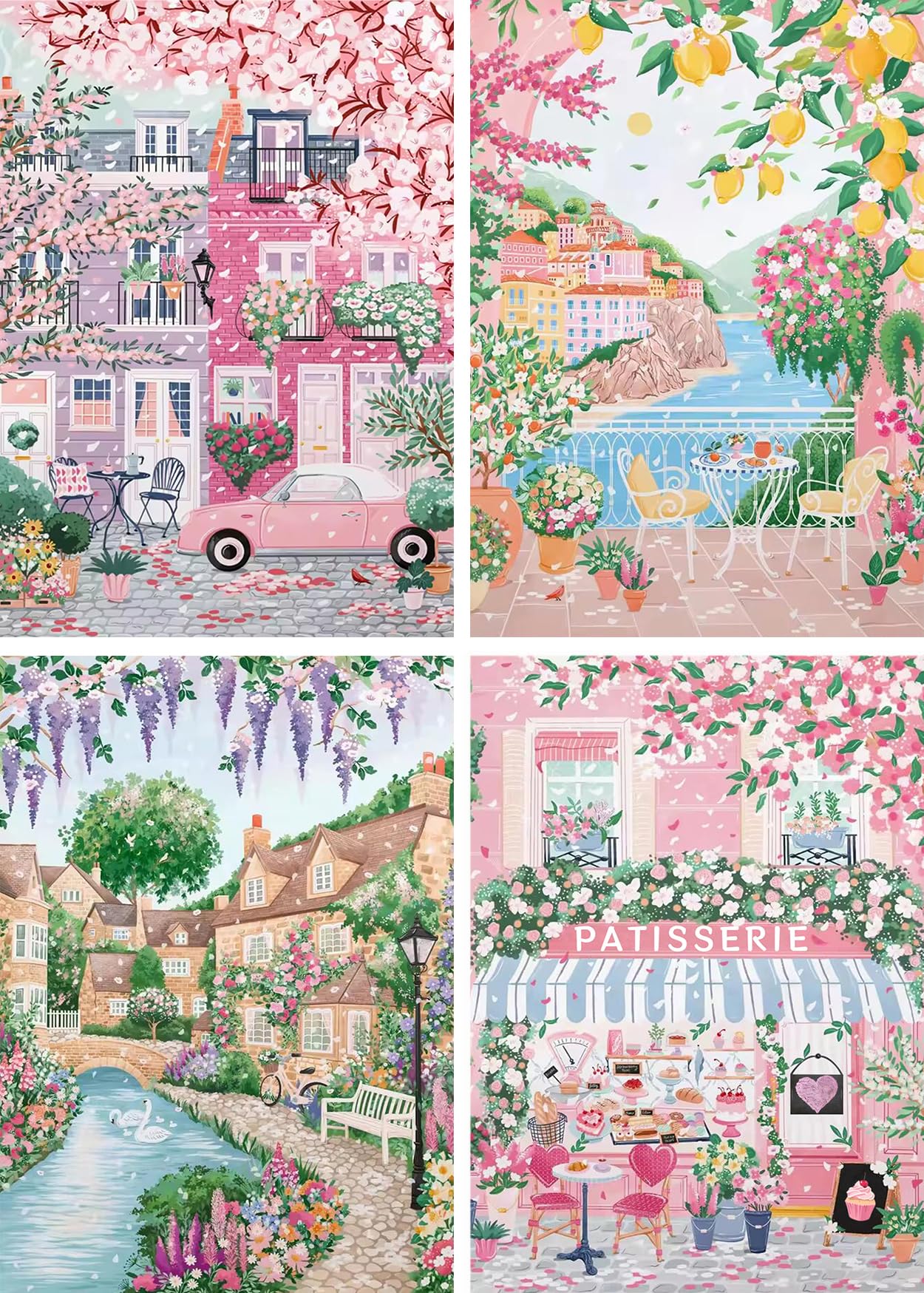 4 Packs City in Love Diamond Art Kits for Adults, Diamond Painting Kits for Adults for Beginners, DIY Valentine's Diamond Dots Art Kits, 5D Full Round Drill Gem Art Painting Kits for Decor, 12x16in
