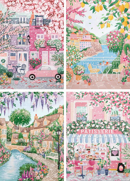 4 Packs City in Love Diamond Art Kits for Adults, Diamond Painting Kits for Adults for Beginners, DIY Valentine's Diamond Dots Art Kits, 5D Full Round Drill Gem Art Painting Kits for Decor, 12x16in