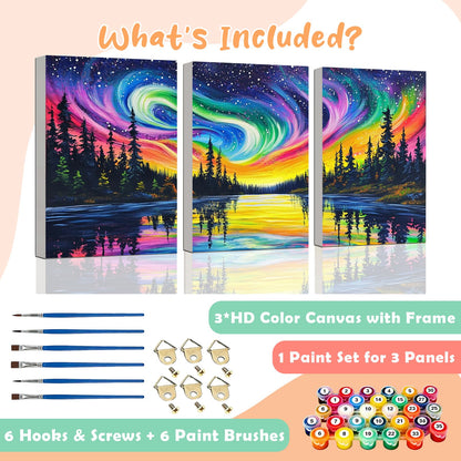 3 Piece Framed Paint by Numbers Kit for Adults Beginner Starry Night Easy Adult Paint by Number Kits on Canvas Landscape DIY Painting Kits for Adults with Frame Wall Art Decor for Living Room 8x12 In