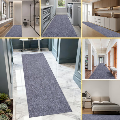 Extra Long 3x10 ft Runner Rug for Hallway, Non-Slip Indoor Outdoor Carpet with TPR Backing, Durable Waterproof Mat for Kitchen, Patio, Balcony, Garage, Deck, Entryway, Stair, Grey Fine Stripes