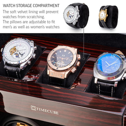 TIMECUBE Watch Winder for 4 Watches with 15 Winding Programs and 3 Watch Storage Slots (Ebony)
