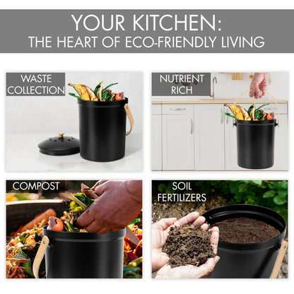 Beautiful Kitchen Compost Bin with Smell Proof Lid - Rust Proof and Odorless Compost Bucket for Your Countertop with No Smell Filters - Easy to Clean 1.1 Gallon Bin Looks Great On Any Kitchen Counter