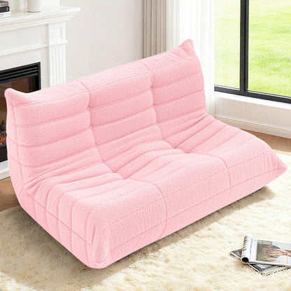 HABUTWAY Bean Bag Chairs Fireside Lazy Floor Sofa, Soft Teddy Fleece 2 Seater Sofa with High-Resilience Foam Filling，Beanbag for Living Room, Bedroom, Office (Pink Teddy)
