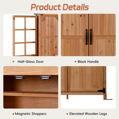 Merax Outdoor Wood Large Patio Garden Storage Shed with Waterproof Roof, 3 Doors Storage Cabinet with Workstation, 7 Storage Shelves, 2 Drawers and 6 Hooks for Backyard, Natural