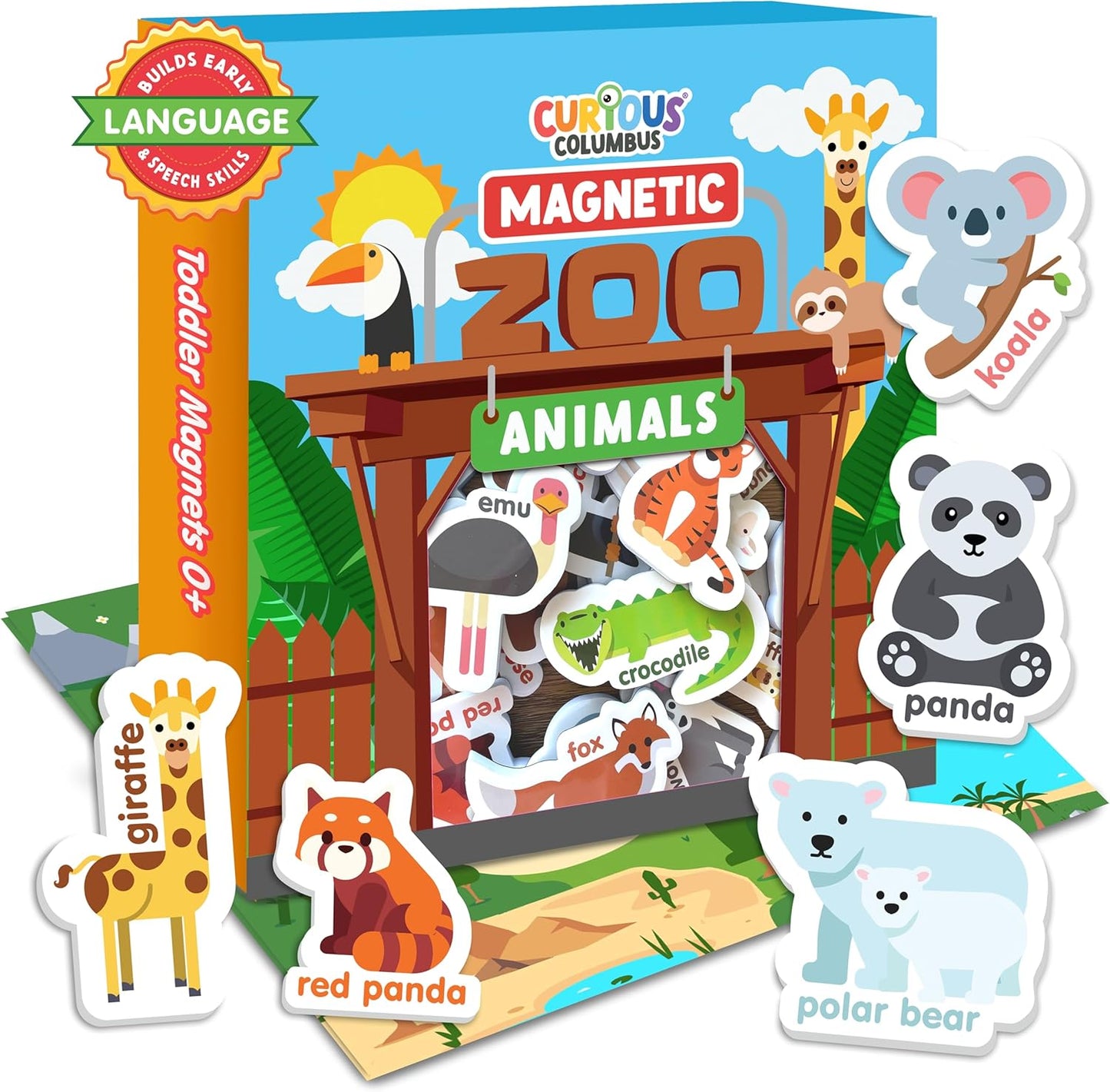 1-3 3-5 Curious Columbus Zoo Animals Fridge Toddler Magnets for Year Olds | Large Foam Refrigerator Magnets for Kids