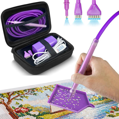 Electric Diamond Art Painting Pen with 3 Replacement Tips, Portable Storage Case & 2 Meters Tube, Ergonomic Diamond Art Pen with Adjustable Speed Setting, No Wax Needed for Faster Diamond Art
